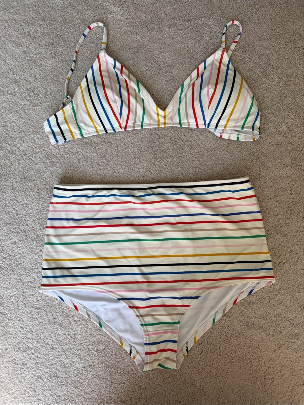 J. Crew Cream Striped Triangle Top (S) and High-Waisted (M) bottom